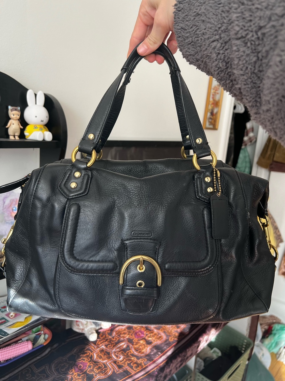 Coach Black Leather Campbell Shoulder Bag with Gold Hardware